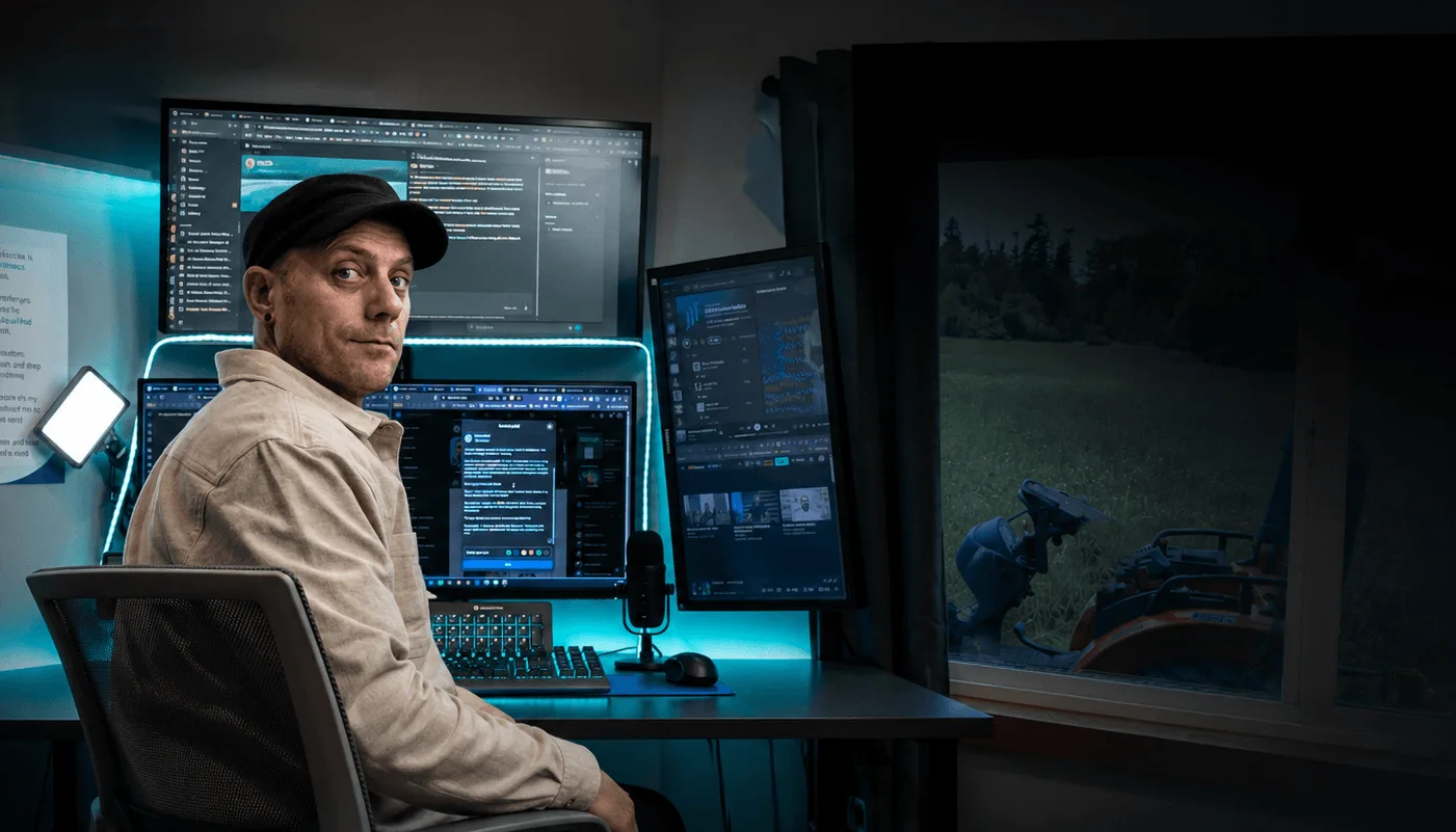 Joshua at his desk, where he builds alongside business owners
